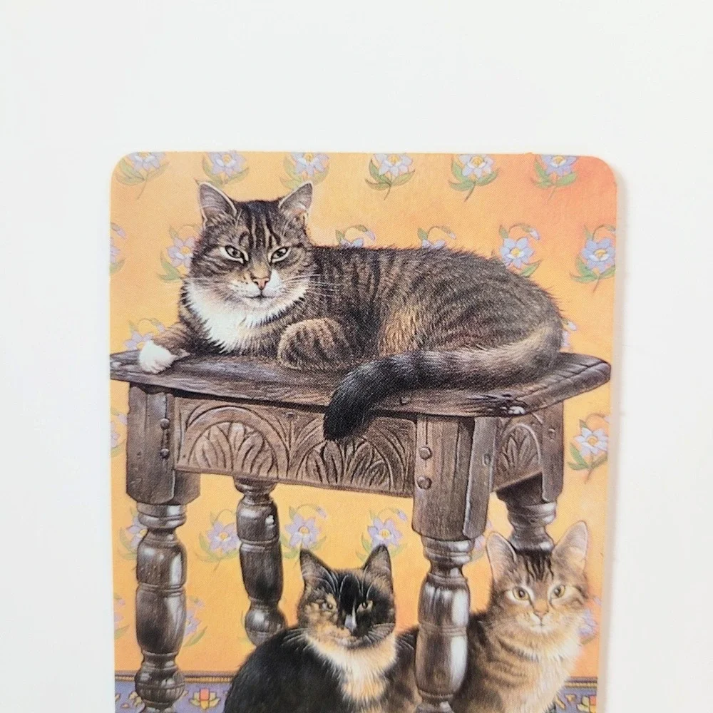 VTG 90s Lesley Ivory Cats Card Bookmark- Gemma Jacobean Stool- 1990 Antioch W217
